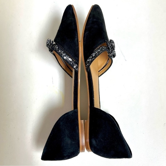 J. CREW BLACK SUEDE POINTED TOE D'ORSEY FLATS GLITTER BOW ACCENT women’s 6M - Picture 4 of 9